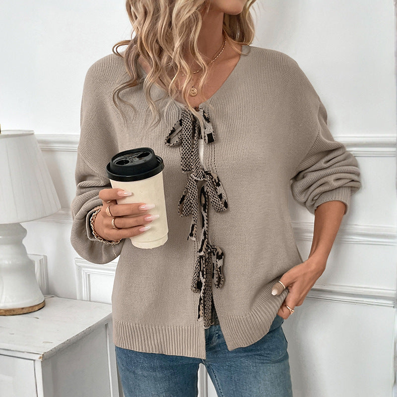 Damen Lässiger Strickpullover mit Schleifen-Details Drune