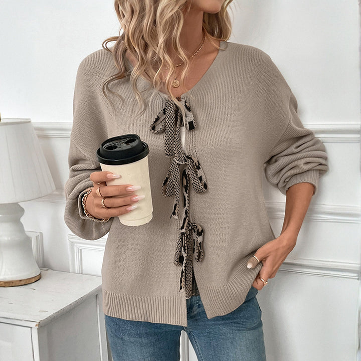 Damen Lässiger Strickpullover mit Schleifen-Details Drune