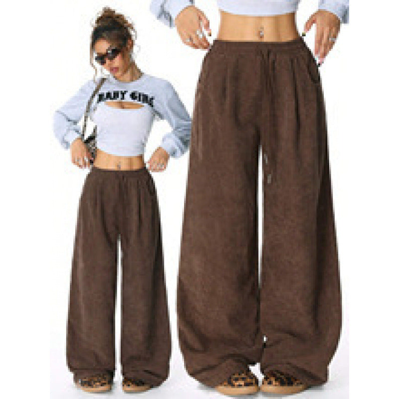 Damen Weite Cordhose mit hohem elastischem Bund und Kordel Drune