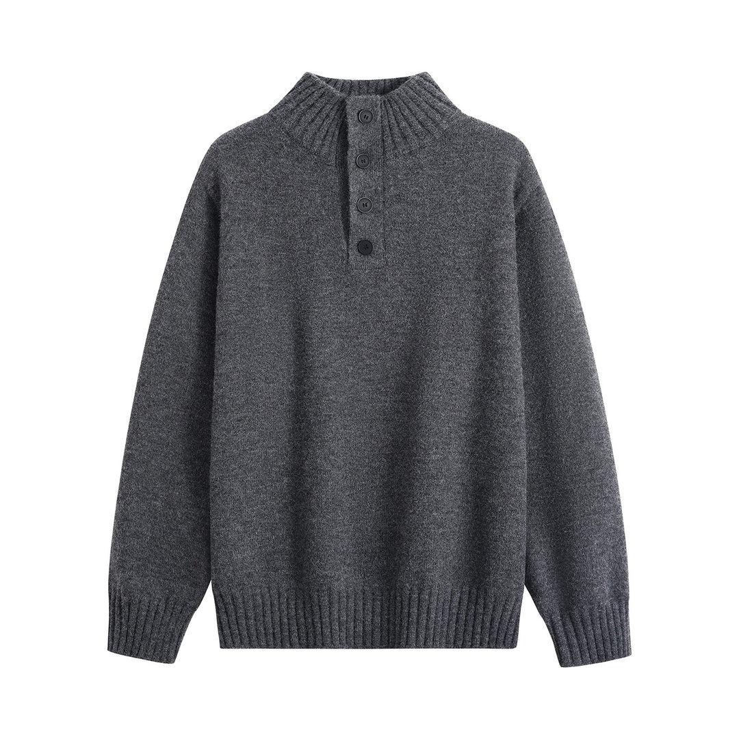 Herren Oversize-Strickpullover mit halber Knopfleiste, hohem Rippkragen & geripptem Saum Drune