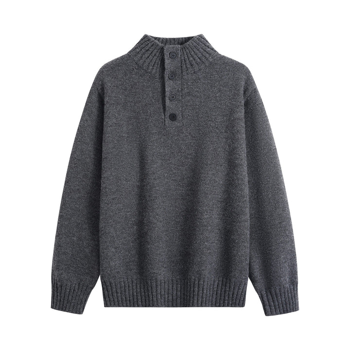 Herren Oversize-Strickpullover mit halber Knopfleiste, hohem Rippkragen & geripptem Saum Drune