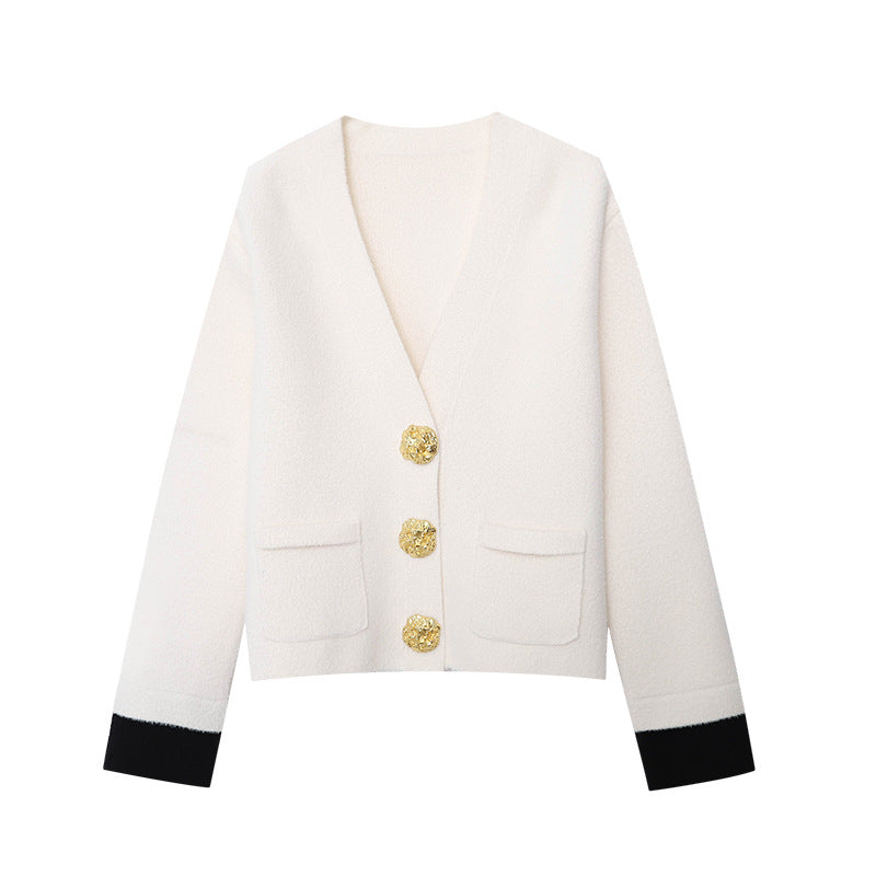 Damen eleganter Cardigan mit Knopfdetails und fließendem Maxirock Drune