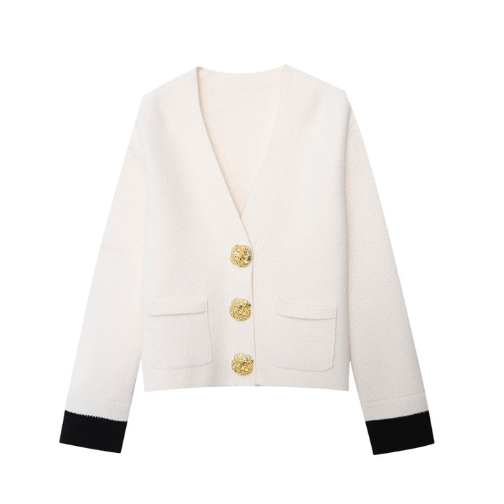 Damen eleganter Cardigan mit Knopfdetails und fließendem Maxirock Drune