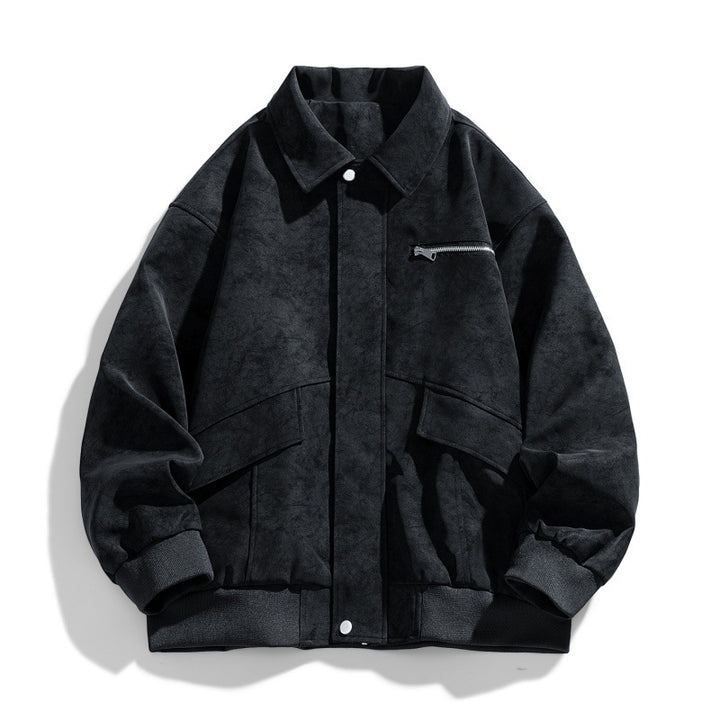 Herren Oversize Bomberjacke im Veloursleder‑Look mit Brustreißverschluss & Pattentaschen Drune