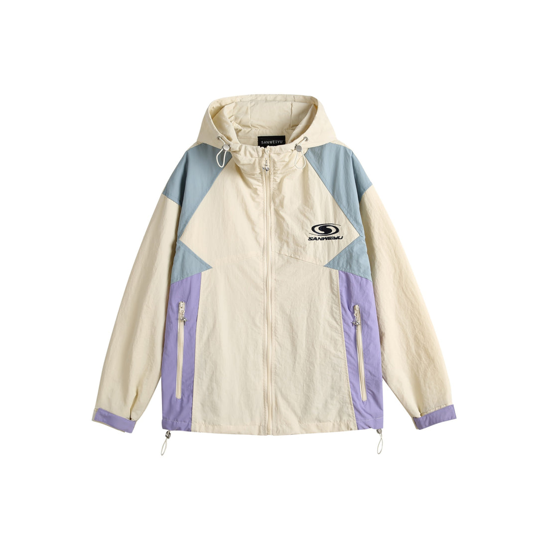Unisex Leichte Kapuzen‑Windjacke im Colorblock‑Design mit Zwei‑Wege‑Reißverschluss Drune