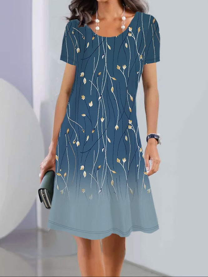 Damen Floral Bedrucktes A-Linien Kleid Drune