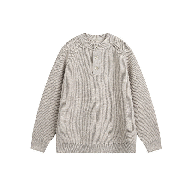 Unisex Strick-Henleypullover mit halber Knopfleiste und Raglanärmeln Drune