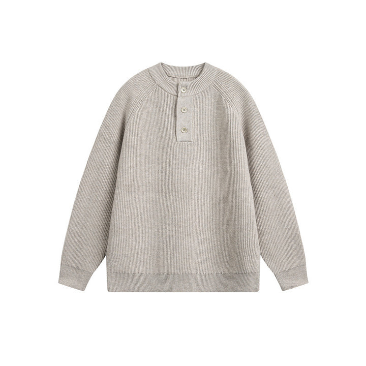 Unisex Strick-Henleypullover mit halber Knopfleiste und Raglanärmeln Drune