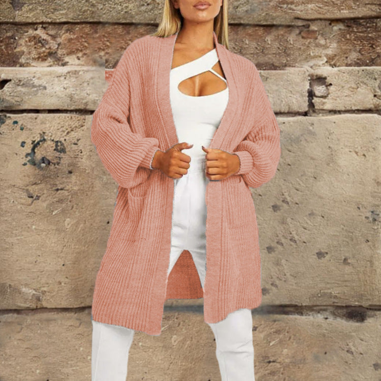 Damen Großer Strickcardigan mit voluminösen Ärmeln und offenen Taschen Drune