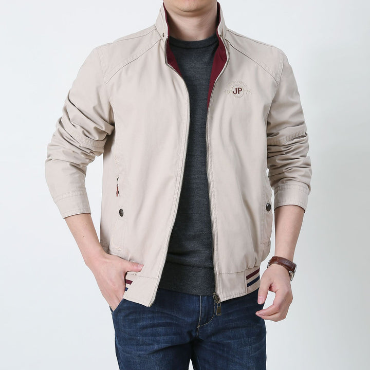 Herren Übergangs-Fieldjacke aus gewachstem Canvas mit Stehkragen und verdecktem Reißverschluss Drune