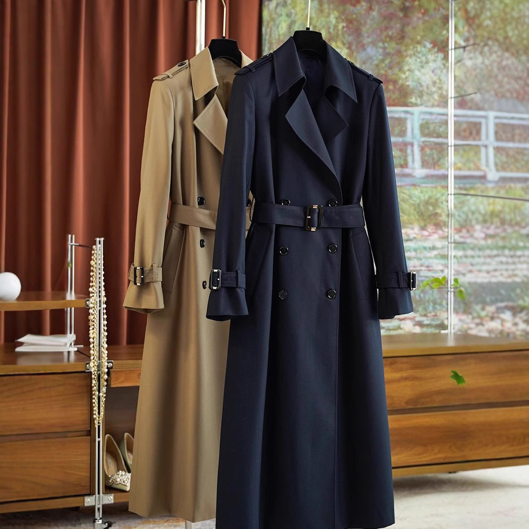 Damen Doppelreihiger taillierter Trenchcoat mit Gürtel, Schulterklappen & verstellbaren Manschetten Drune