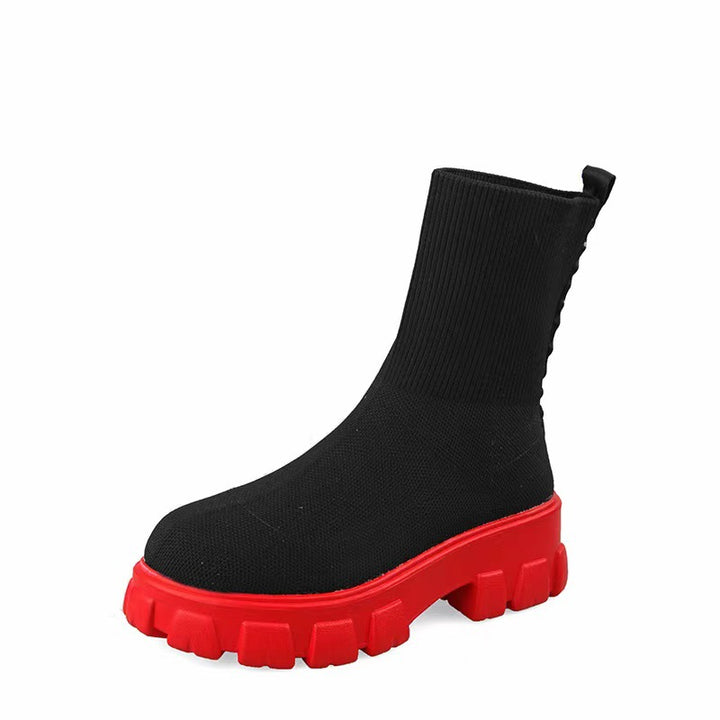 Damen  Strick-Stiefelette mit sockenähnlichem Schaft und markanter Profilsohle Drune