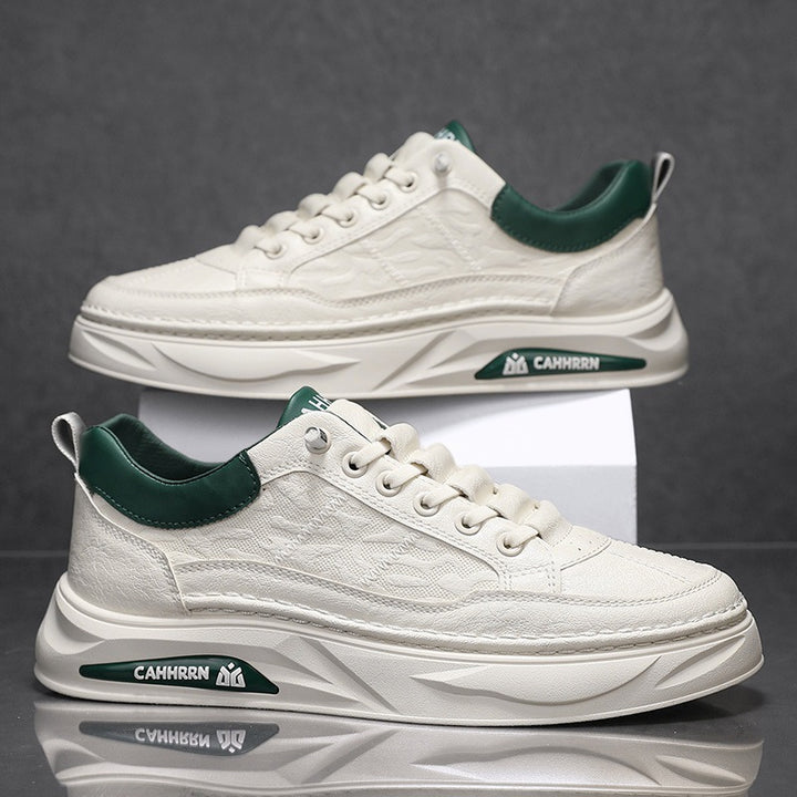 Unisex minimalistische Plateausneaker aus strukturiertem Kunstleder mit gepolstertem Fersenkragen und skulpturierter Außensohle Drune