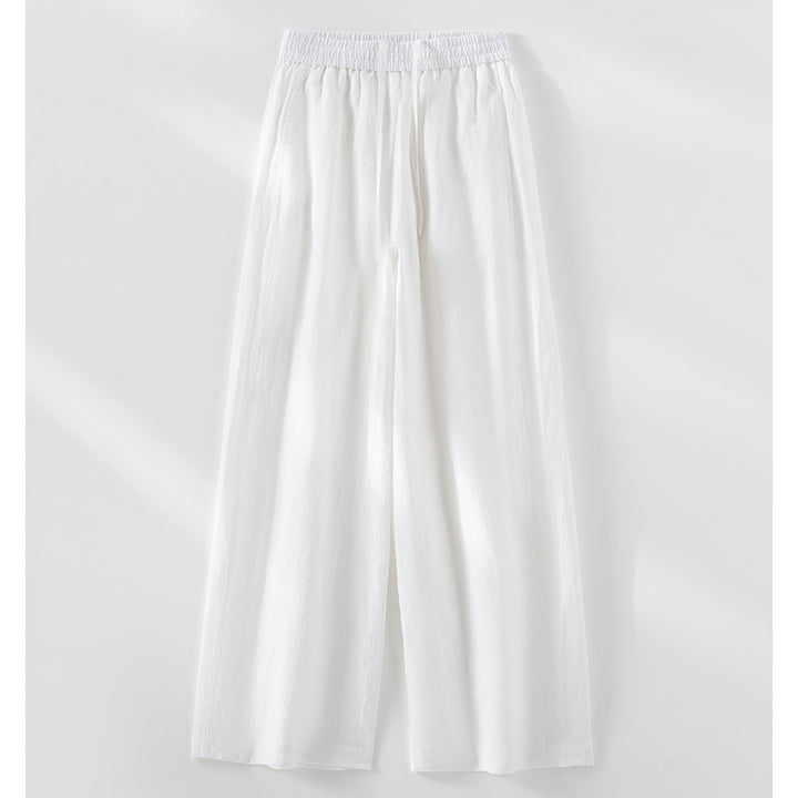 Damen Weite Leinen‑Optik Palazzohose mit elastischem Bund und fließender Silhouette Drune