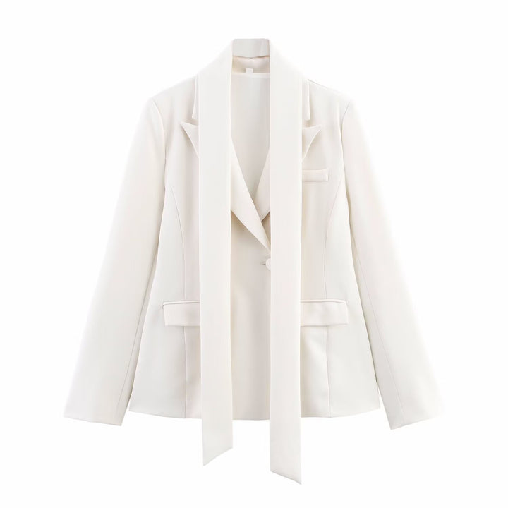 Damen eleganter Blazer mit abnehmbarem Halstuch Drune