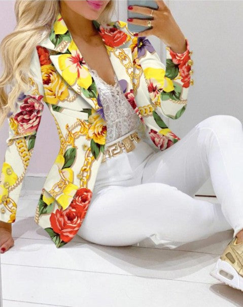 Damen Zweiteiliges Blazer-und-Hose-Set mit Schmetterlingsprint und glamourösem Glitzereffekt Drune
