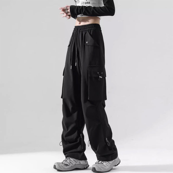 Damen Modische Cargo-Hose mit Seitentaschen und verstellbarem Bund Drune