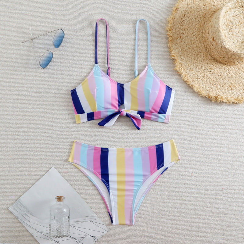 Damen Bikiniset mit eleganten Streifen und chicem Knoten Drune