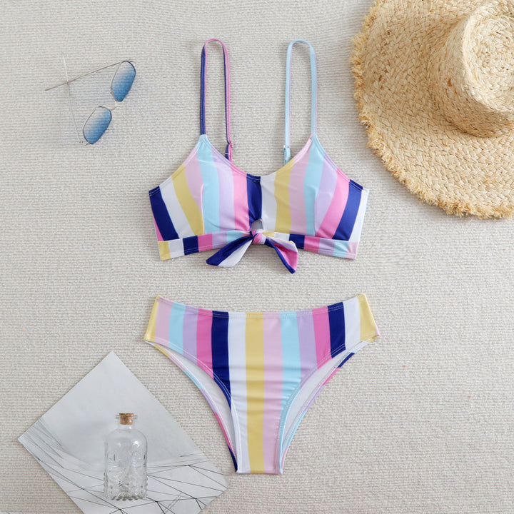 Damen Bikiniset mit eleganten Streifen und chicem Knoten Drune