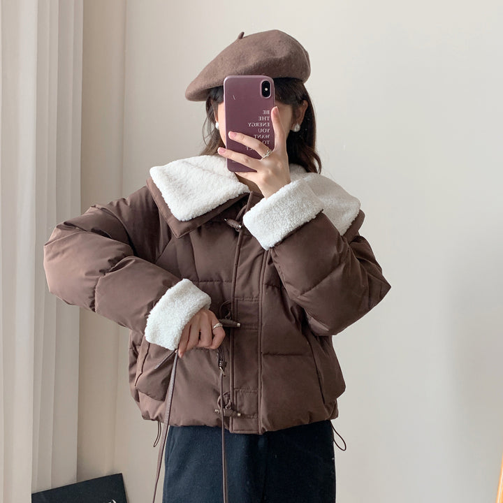 Damen Kuschelige Daunenjacke mit abnehmbarem Teddykragen Drune