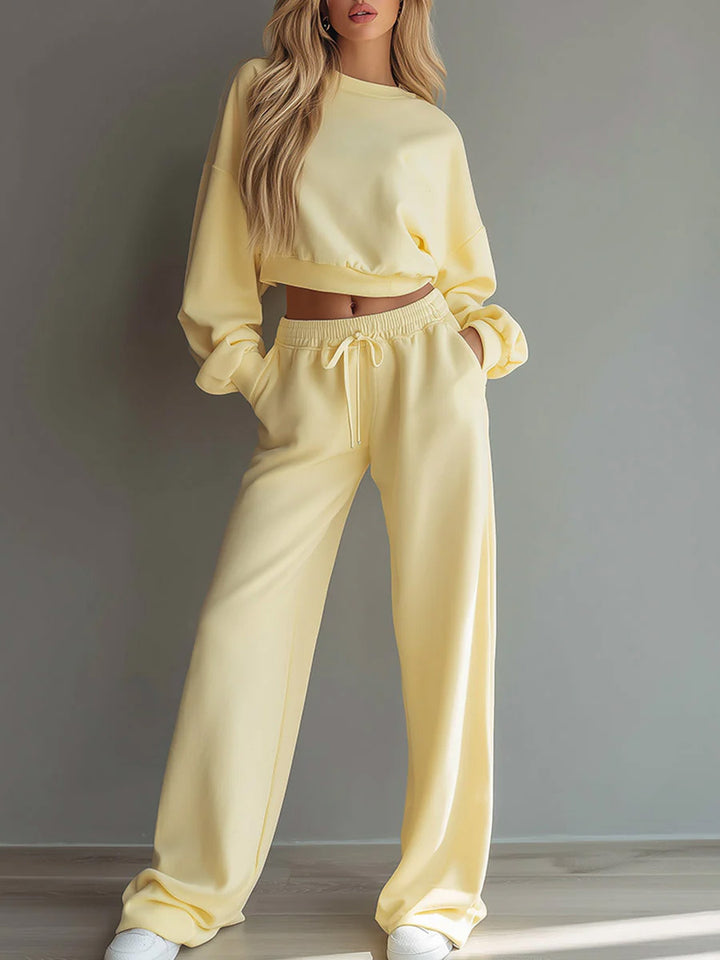Damen Weiches Lounge-Set mit kurzem Sweatshirt und weiter Jogginghose Drune