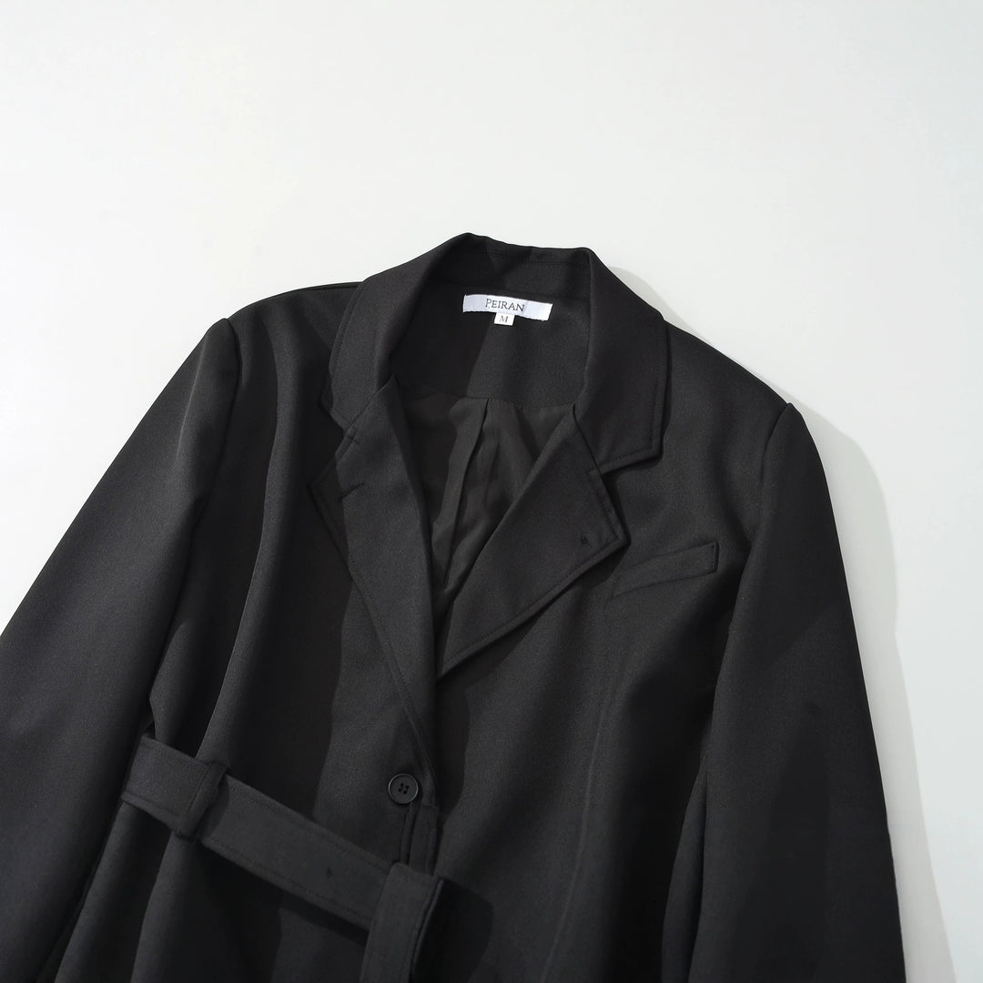 Damen Kurzblazer mit Taillengürtel und Reverskragen Drune
