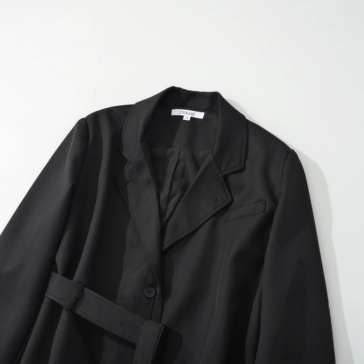 Damen Kurzblazer mit Taillengürtel und Reverskragen Drune