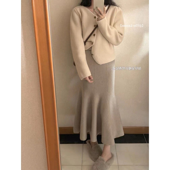 Damen Eleganter Midirock mit schwingendem Saum und hohem Bund Drune