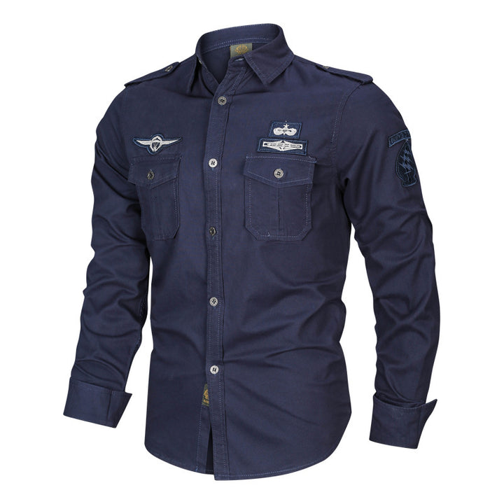 Herren Military-Hemd mit Schulterpatten, aufgesetzten Brusttaschen und Badge-Applikationen Drune