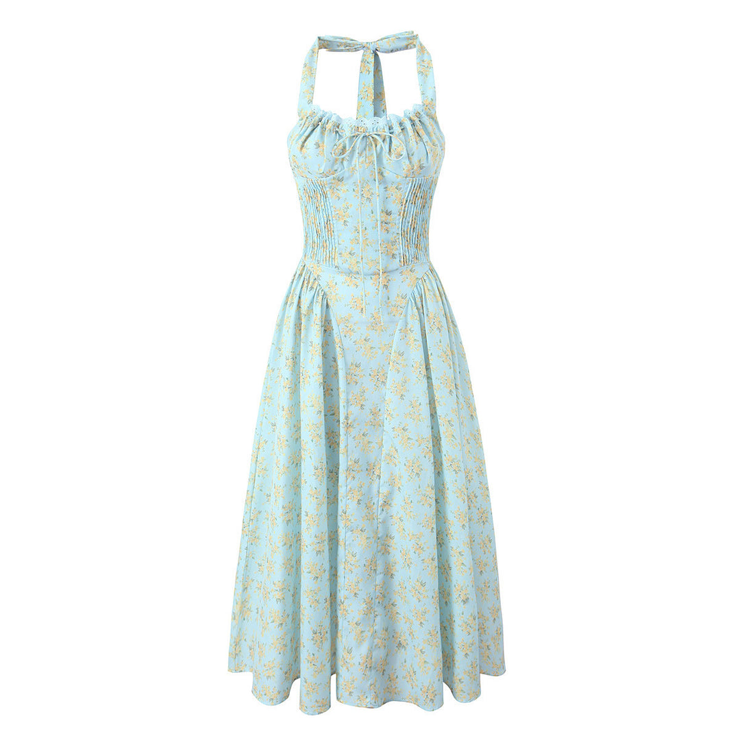 Damen Blumenkleid mit halterlosem Schnitt und elastischem Oberteil Drune