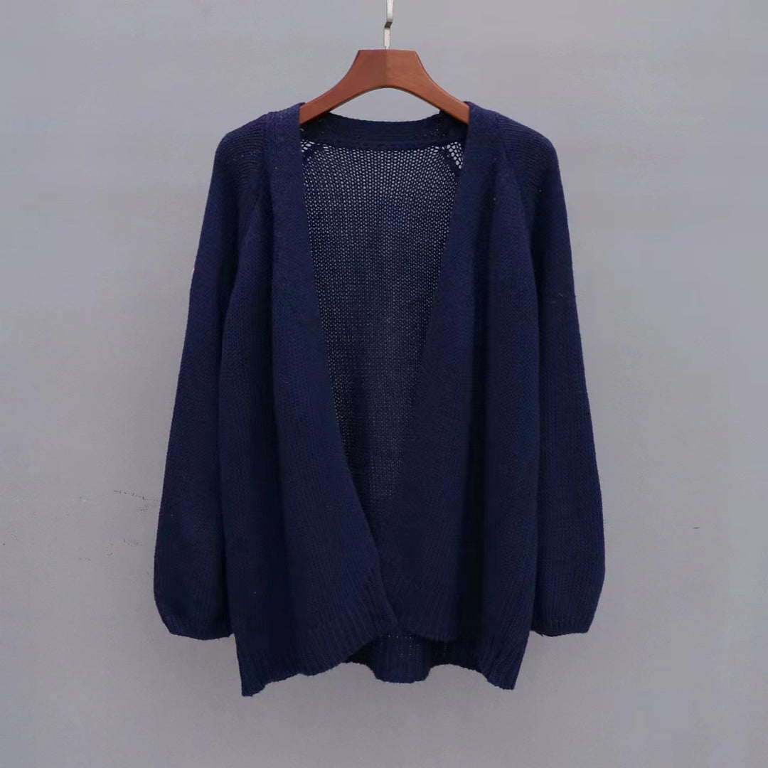 Damen lässige Strickjacke mit offenem Design und luftiger Maschenstruktur Drune