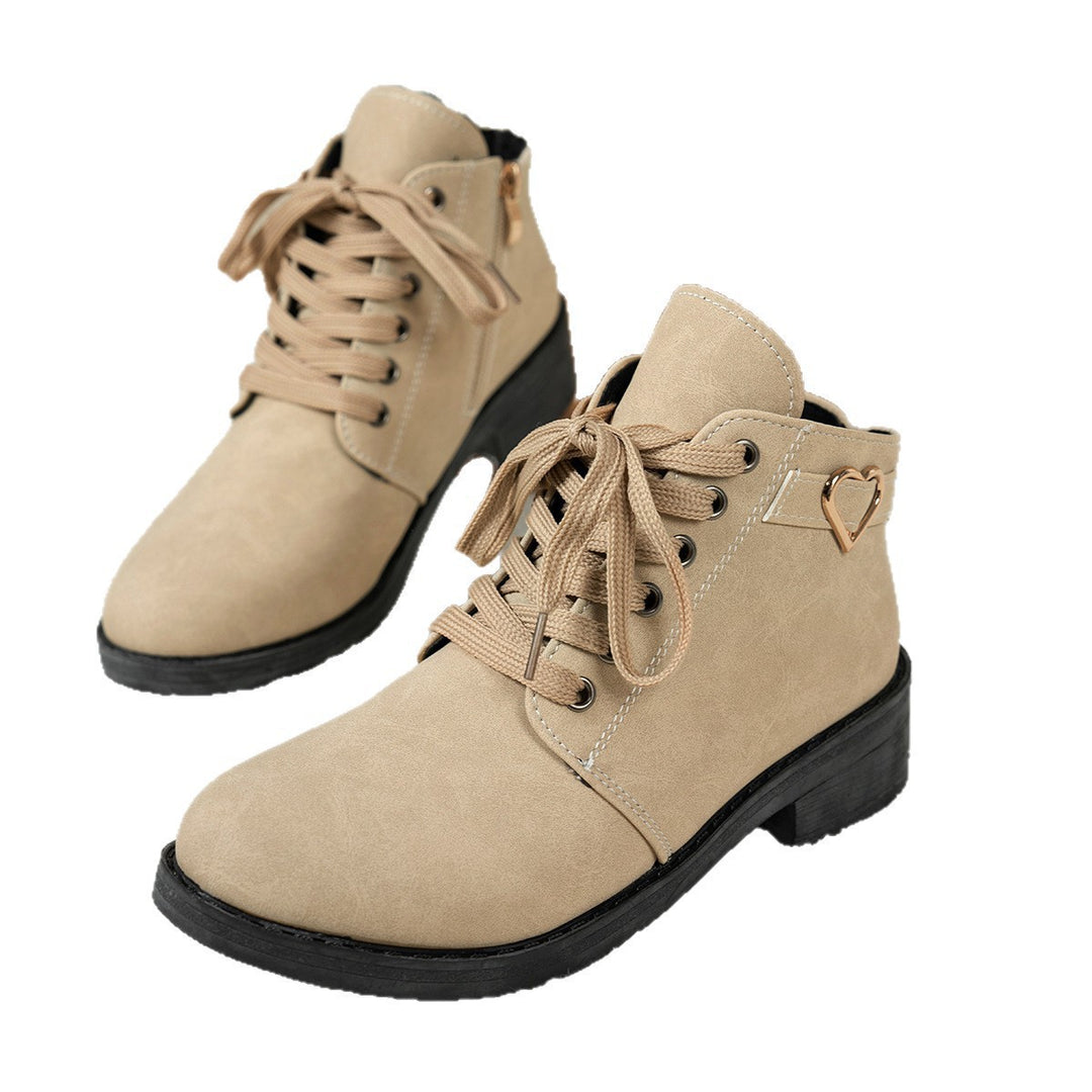 Damen Schnür-Booties mit kleinem Blockabsatz und Herz‑Metallapplikation Drune