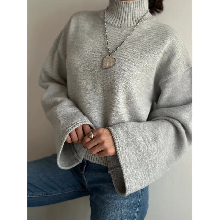 Damen Grobstrickpullover mit Stehkragen und voluminösen Ärmeln Drune
