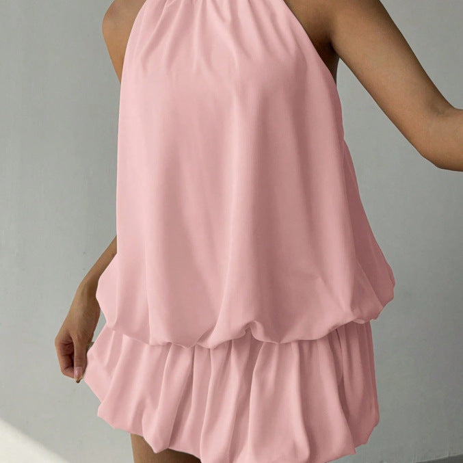 Damen sommerliches Minikleid mit haltem Kragen und asymmetrischem Design Drune