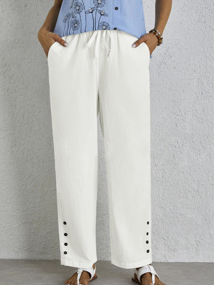 Damen Leichte Palazzo-Hose mit Gummibund, Tunnelzug und Zierknopf-Detail Drune