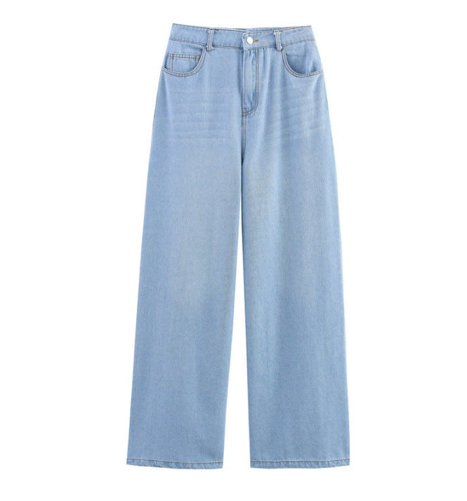 Damen 100+ hochtaillierte weite Denim‑Palazzohose mit Five‑Pocket und geradem Saum Drune