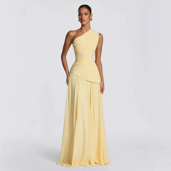 Damen Elegantes One-Shoulder Maxikleid mit fließenden Drapierungen Drune
