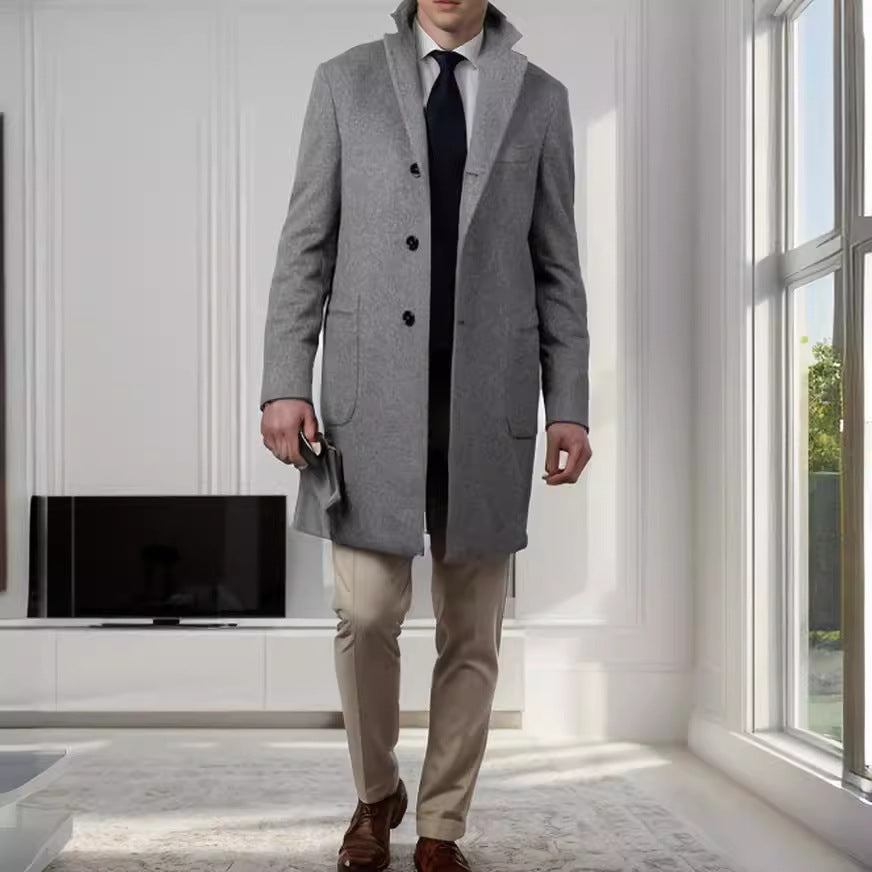 Herren eleganter Langmantel aus hochwertiger Wolle Drune