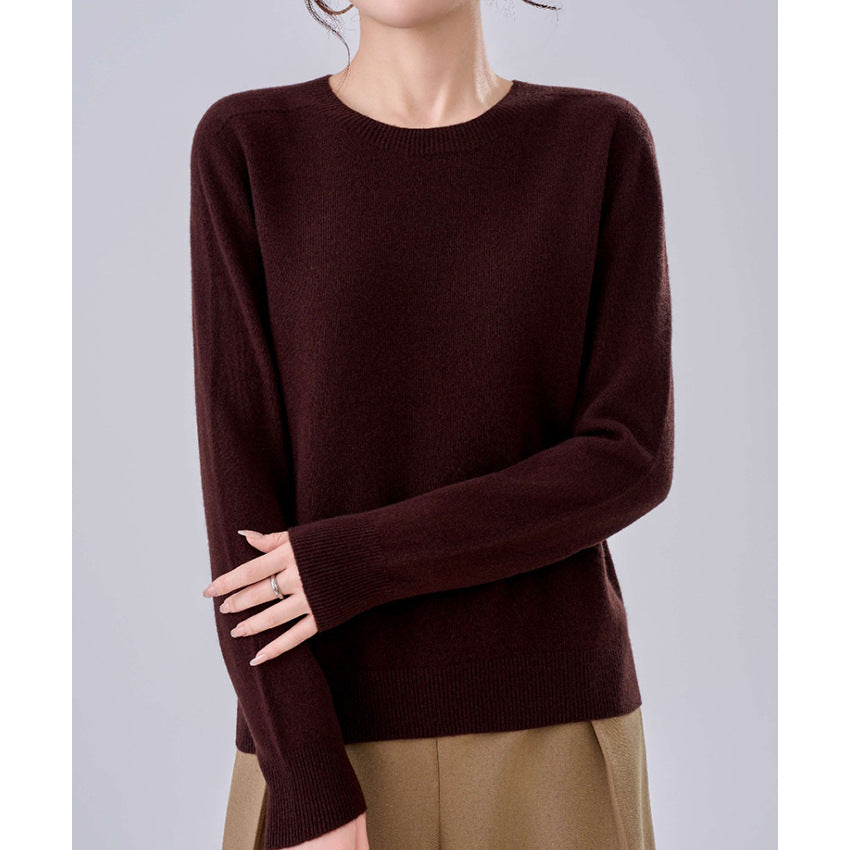 Damen Feiner Rundhals-Pullover aus Kaschmir-Mix mit gerippten Bündchen Drune