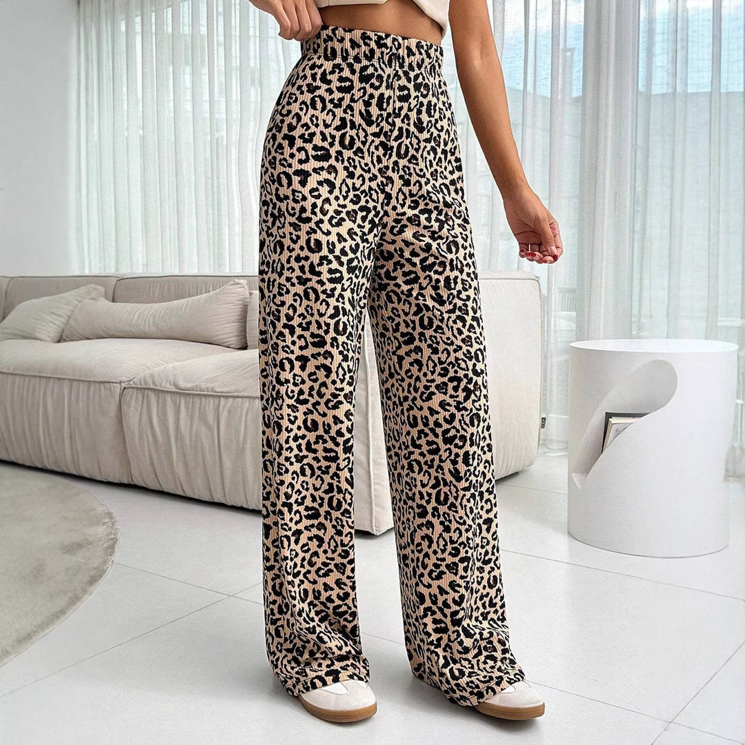 Damen Modische Leoprint Palazzohose Drune