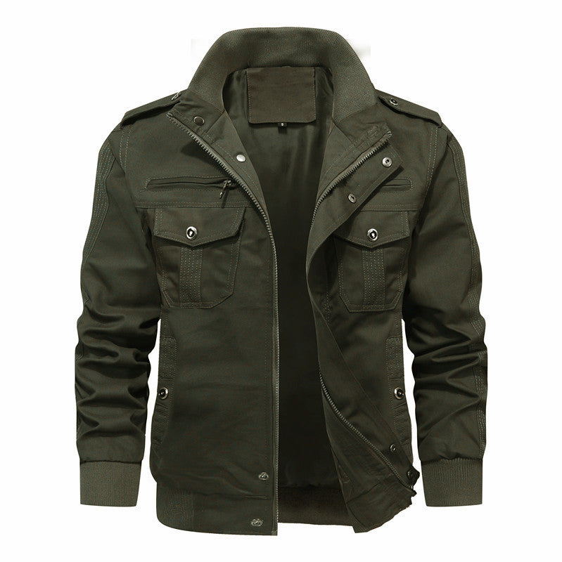 Herren robuste Canvas-Fieldjacke mit Stehkragen, Mehrfachtaschen und Rippbündchen Drune