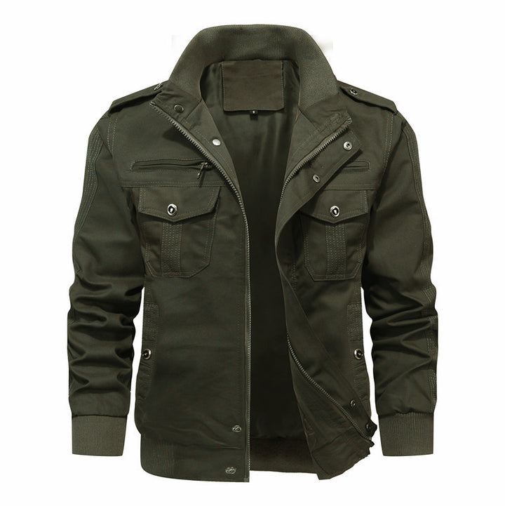 Herren robuste Canvas-Fieldjacke mit Stehkragen, Mehrfachtaschen und Rippbündchen Drune
