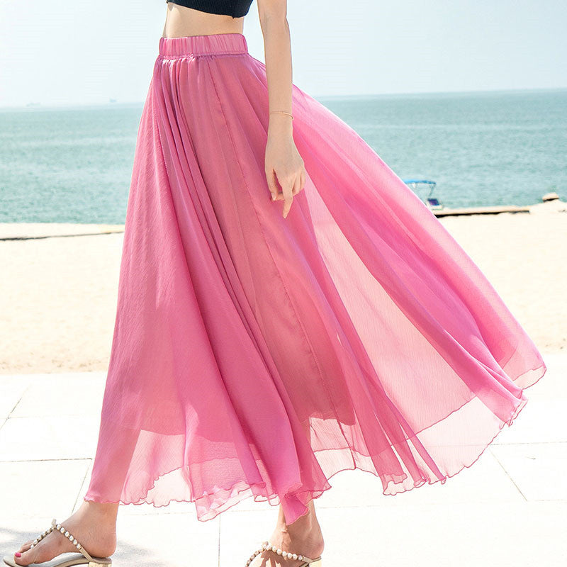 Damen nan fließender Maxirock aus Chiffon mit elastischem Bund und mehrlagigem Volant Drune