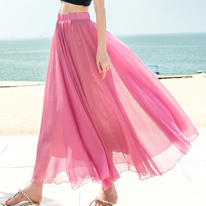 Damen nan fließender Maxirock aus Chiffon mit elastischem Bund und mehrlagigem Volant Drune