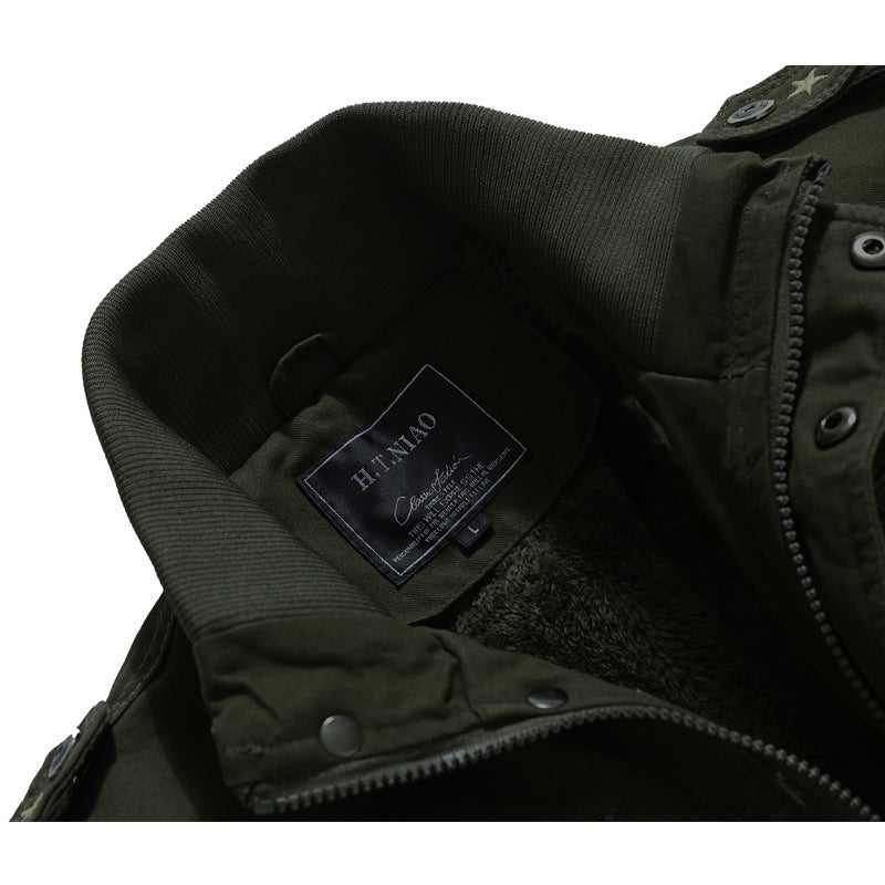 Herren Canvas-Flightjacke mit wärmender Fleece-Innenlage, Schulterklappen und Multifunktions-Taschen Drune