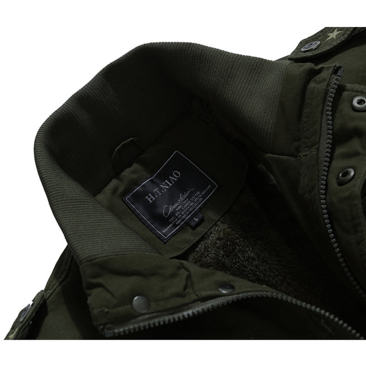 Herren Canvas-Flightjacke mit wärmender Fleece-Innenlage, Schulterklappen und Multifunktions-Taschen Drune