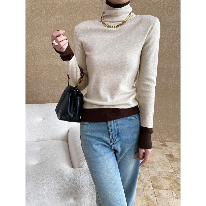 Damen eleganter Rollkragenpullover mit kontrastierenden Ärmelabschlüssen Drune