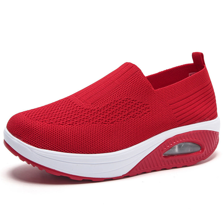 Damen nan gestrickter Slipper mit versteckter Keilsohle und sichtbarer Luftkammer Drune