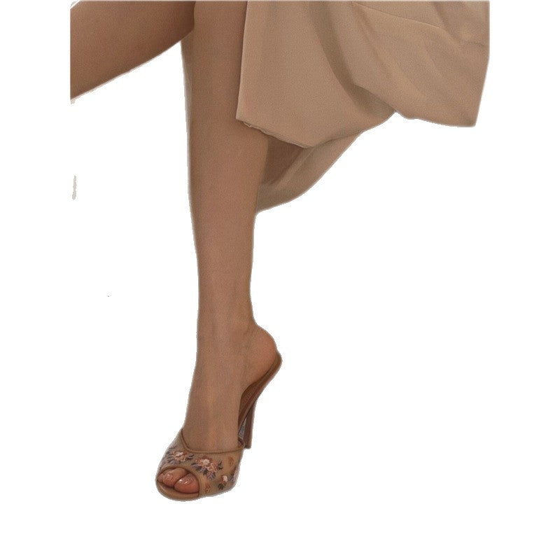 Damen Bestickte Mule‑Sandaletten mit offener Zehenpartie und sculpted Absatz Drune