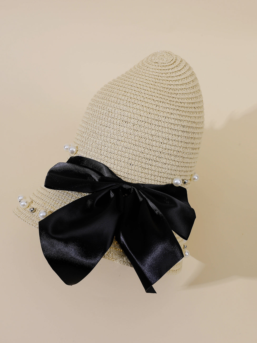 Damen Eleganter Strohhut mit breiter Krempe und dekorativem Satinband Drune